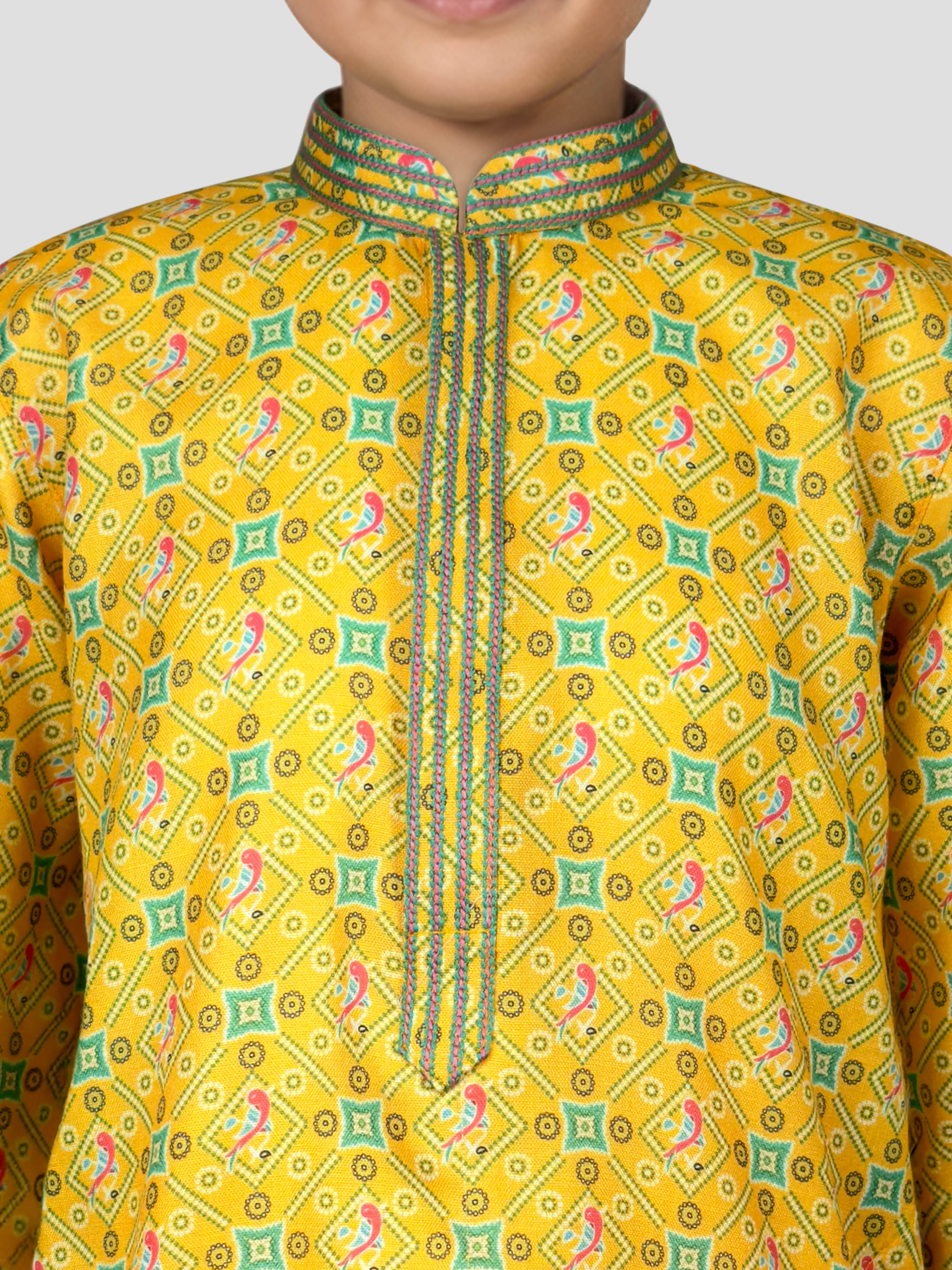 Boys Yellow Geometric Kurta Pyjama Set
