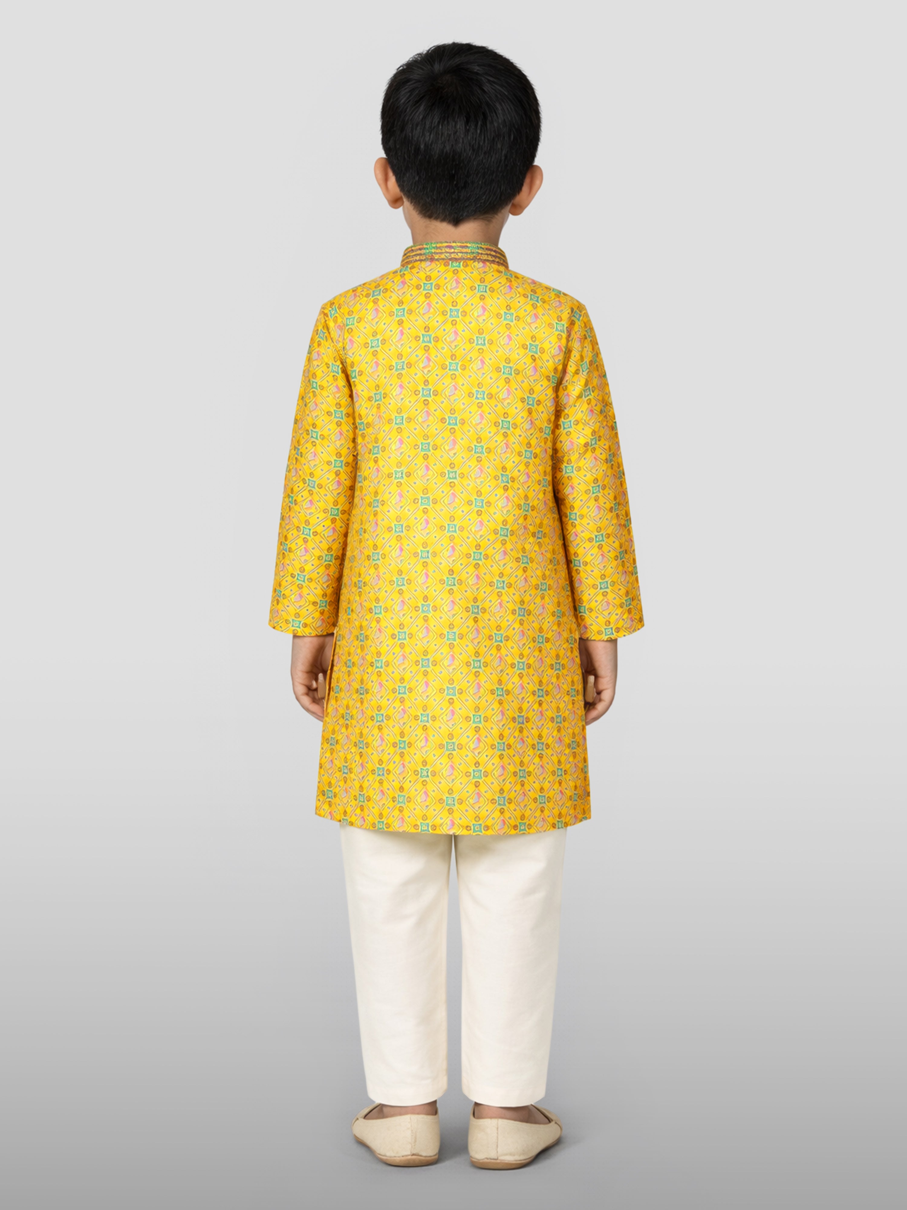 Boy's Yellow Geometric Kurta Pyjama Set