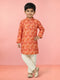 Boy's Peach Animal Print Kurta Pyjama Set