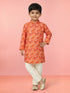 Boy's Peach Animal Print Kurta Pyjama Set
