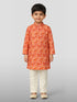 Boy's Peach Animal Print Kurta Pyjama Set