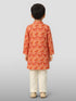 Boy's Peach Animal Print Kurta Pyjama Set
