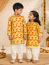 Boy's Yellow Animal Print Kurta Pyjama Set