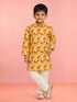 Boy's Yellow Animal Print Kurta Pyjama Set