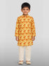 Boy's Yellow Animal Print Kurta Pyjama Set