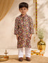 Boys's Black Cotton Ikkat Thigh Length Kurta And Pyjama Set