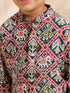 Boys Blue Cotton Ikkat Thigh Length Kurta and Pyjama Set