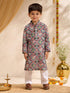 Boys Blue Cotton Ikkat Thigh Length Kurta and Pyjama Set