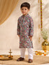 Boys Blue Cotton Ikkat Thigh Length Kurta and Pyjama Set