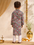 Boys Blue Cotton Ikkat Thigh Length Kurta and Pyjama Set