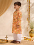 Boys's Mustard Cotton Ikkat Thigh Length Kurta And Pyjama Set