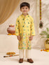 Boys's Yellow Silk-Blend Embellished Thigh Length Kurta And Pyjama Set