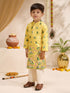 Boys's Yellow Silk-Blend Embellished Thigh Length Kurta And Pyjama Set