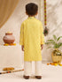 Boys's Yellow Silk-Blend Embellished Thigh Length Kurta And Pyjama Set