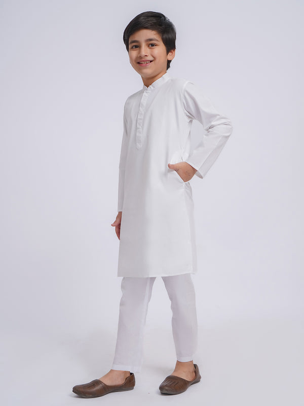 Men's White Cotton Kurta And Pyjama Set