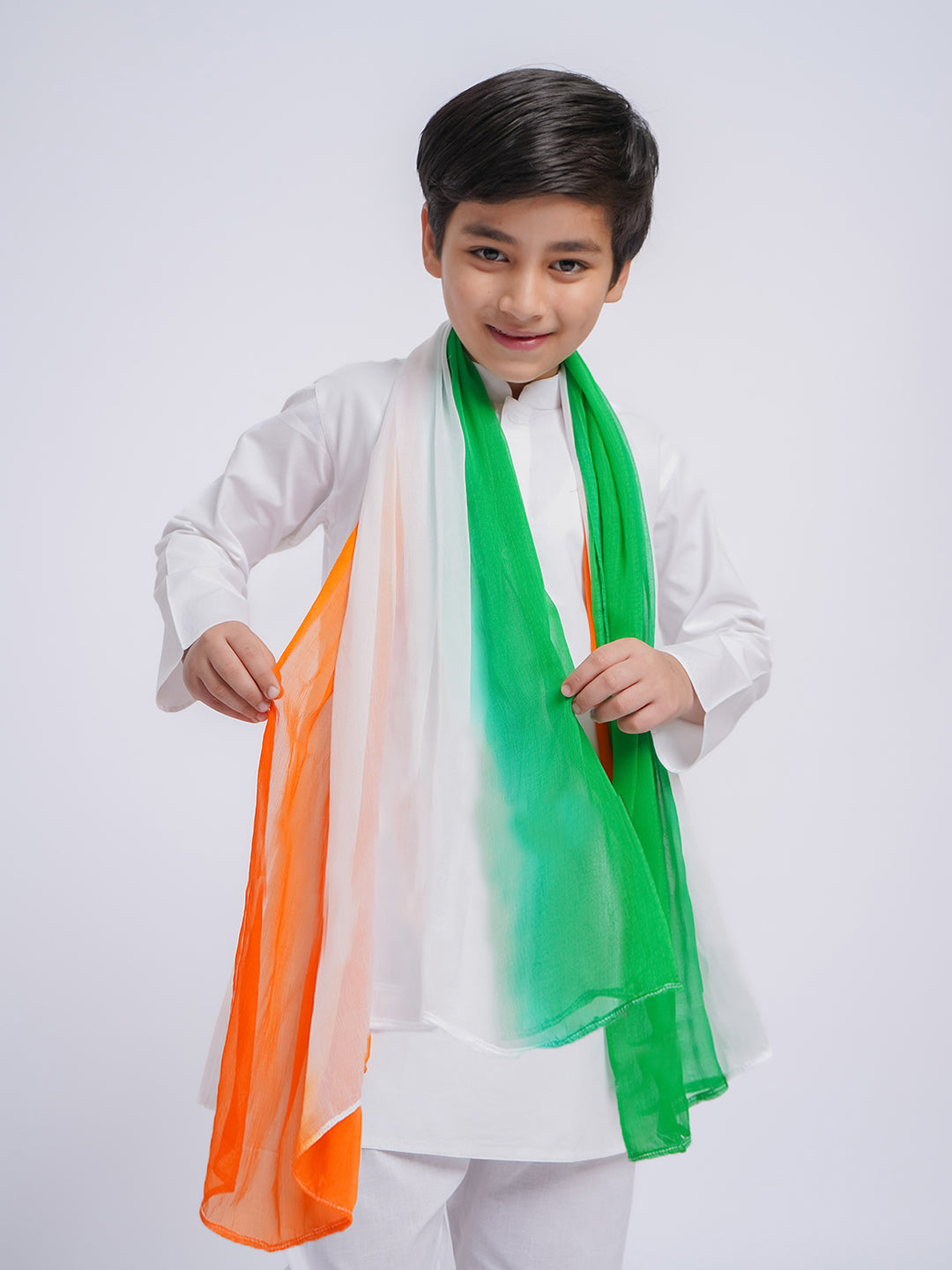 Boy's White Cotton Kurta And Pyjama And Dupatta Set