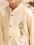 Boys Gold Cotton-Silk Embroidered Thigh Length Kurta and Dhoti Set