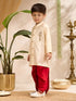 Boys Gold Cotton-Silk Embroidered Thigh Length Kurta and Dhoti Set