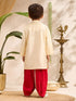 Boys Gold Cotton-Silk Embroidered Thigh Length Kurta and Dhoti Set