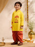 Boys's Yellow Cotton Embroidered Thigh Length Kurta And Dhoti Set
