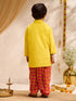 Boys's Yellow Cotton Embroidered Thigh Length Kurta And Dhoti Set