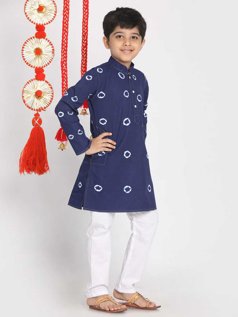 Boy's' Blue And White Kurta Pyjama Set