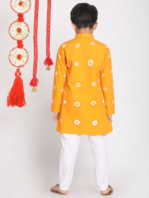 Boy's' Orange And White Kurta Pyjama Set