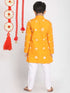 Boy's' Orange And White Kurta Pyjama Set