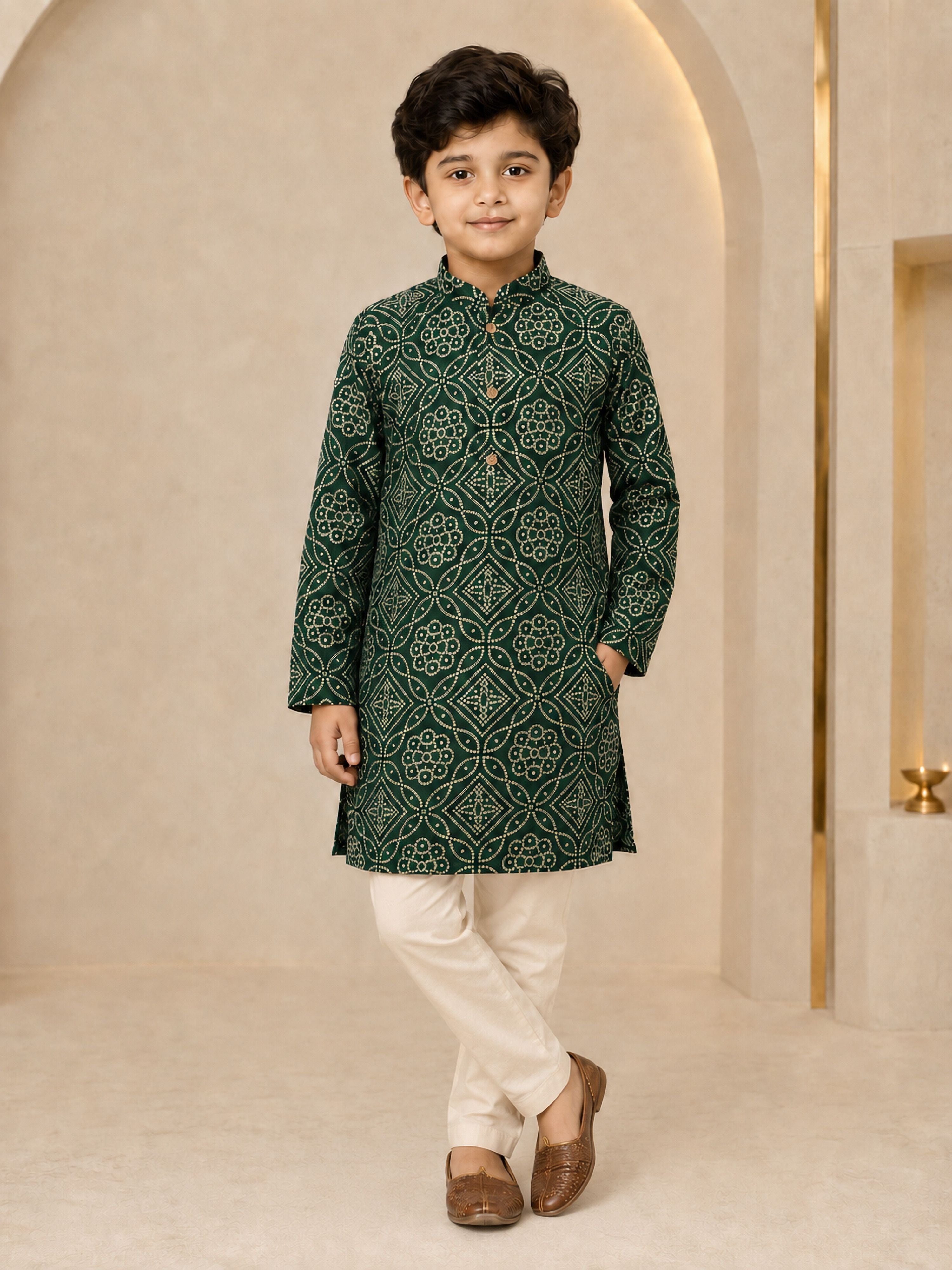 Boy Dark Green Rayon Kurta and Pyjama Set Festive, Festive Glitz, Indated Traditions, All regions, Navratri, Diwali Ethnic Wear