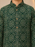 Boy's Dark Green Rayon Geometric Print Knee Length Kurta and Pyjama Set