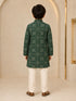 Boy's Dark Green Rayon Geometric Print Knee Length Kurta and Pyjama Set