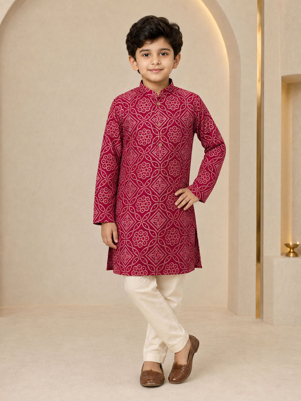 Boy Maroon Rayon Kurta and Pyjama Set Festive, Festive Glitz, Indated Traditions, All regions, Navratri, Diwali Ethnic Wear