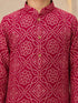 Boy's Maroon Rayon Geometric Print Knee Length Kurta and Pyjama Set