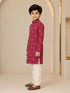 Boy's Maroon Rayon Geometric Print Knee Length Kurta and Pyjama Set