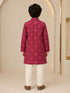 Boy's Maroon Rayon Geometric Print Knee Length Kurta and Pyjama Set