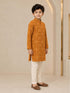 Boy's Mustard Rayon Geometric Print Knee Length Kurta and Pyjama Set