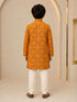 Boy's Mustard Rayon Geometric Print Knee Length Kurta and Pyjama Set