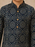 Boy's Navy Blue Rayon Geometric Print Knee Length Kurta and Pyjama Set