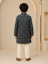 Boy's Navy Blue Rayon Geometric Print Knee Length Kurta and Pyjama Set