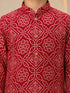 Boy's Red Rayon Geometric Print Knee Length Kurta and Pyjama Set