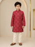 Boy's Red Rayon Geometric Print Knee Length Kurta and Pyjama Set
