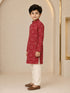 Boy's Red Rayon Geometric Print Knee Length Kurta and Pyjama Set