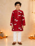 Boy's Maroon Cotton Printed Knee Length Kurta and Pyjama Set