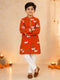 Boy Orange Cotton Kurta and Pyjama Set Festive, Festive Glitz, Indated Traditions, All regions, Janmastami, Raksha Bandhan Ethnic Wear