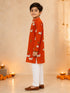 Boy's Orange Cotton Printed Knee Length Kurta and Pyjama Set