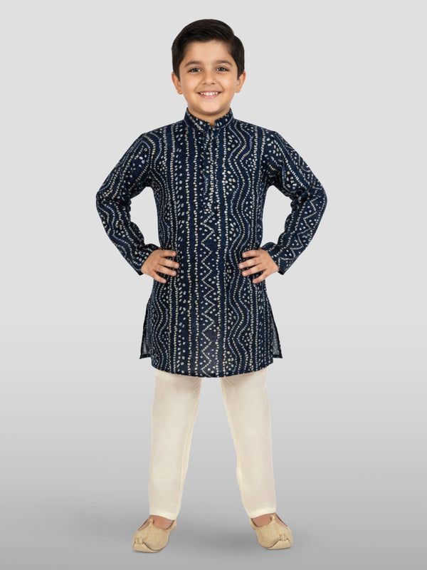 Boys Blue Rayon Bandhani Kurta Pyjama Set
