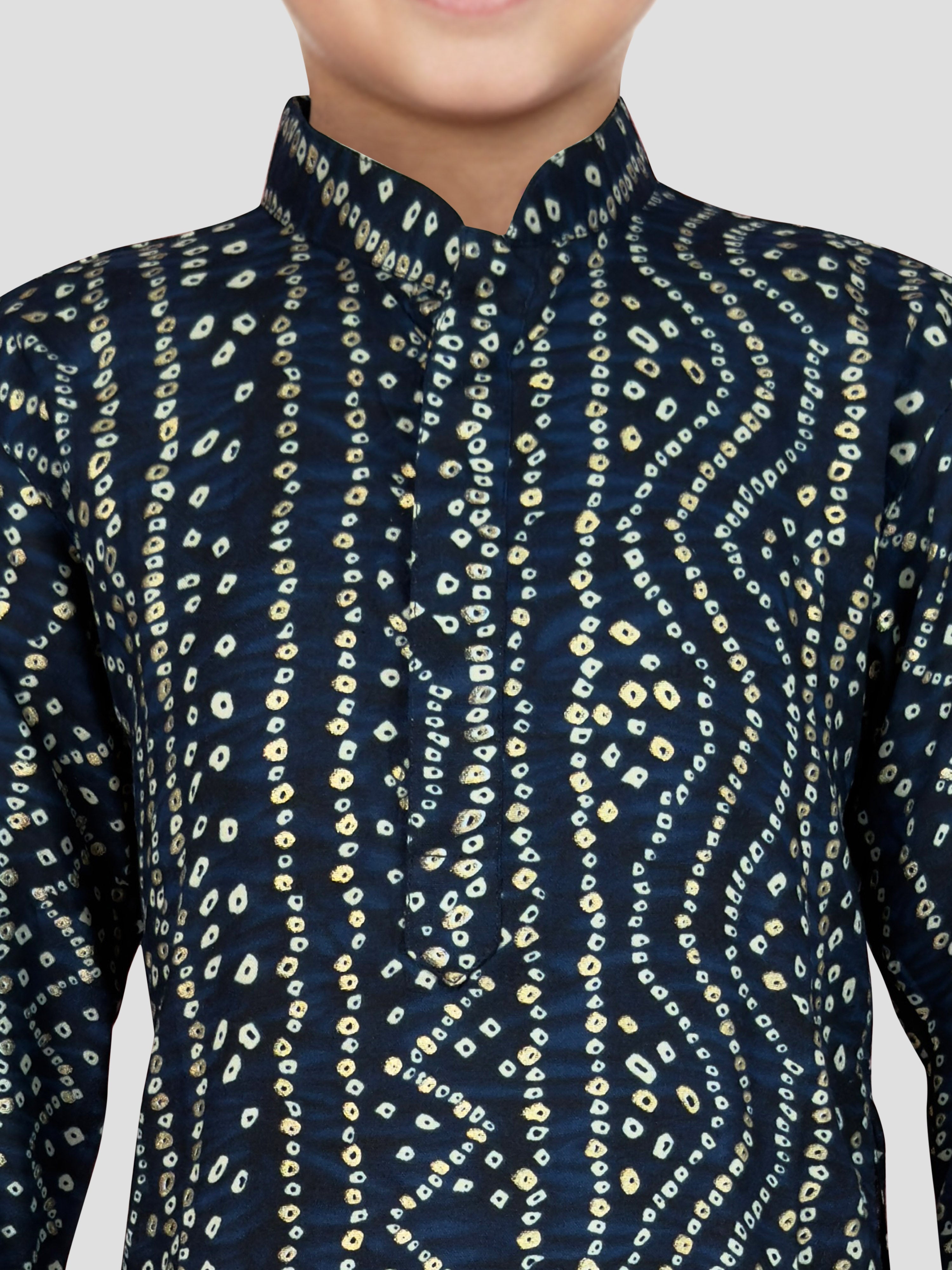 Boys Blue Rayon Bandhani Kurta Pyjama Set