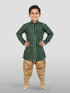 Boy's' Green Bandhni Print Kurta And Rose Gold Patiyala Set