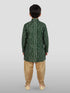 Boy's' Green Bandhni Print Kurta And Rose Gold Patiyala Set