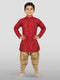 Boy's' Maroon Bandhni Print Kurta And Rose Gold Patiala Set